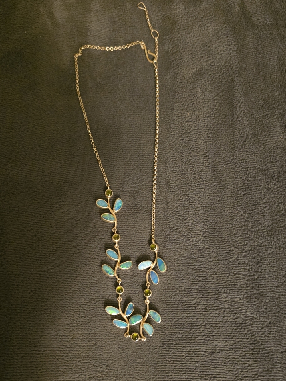 Gold Leaf Necklace with Blue-Green Opal Accents